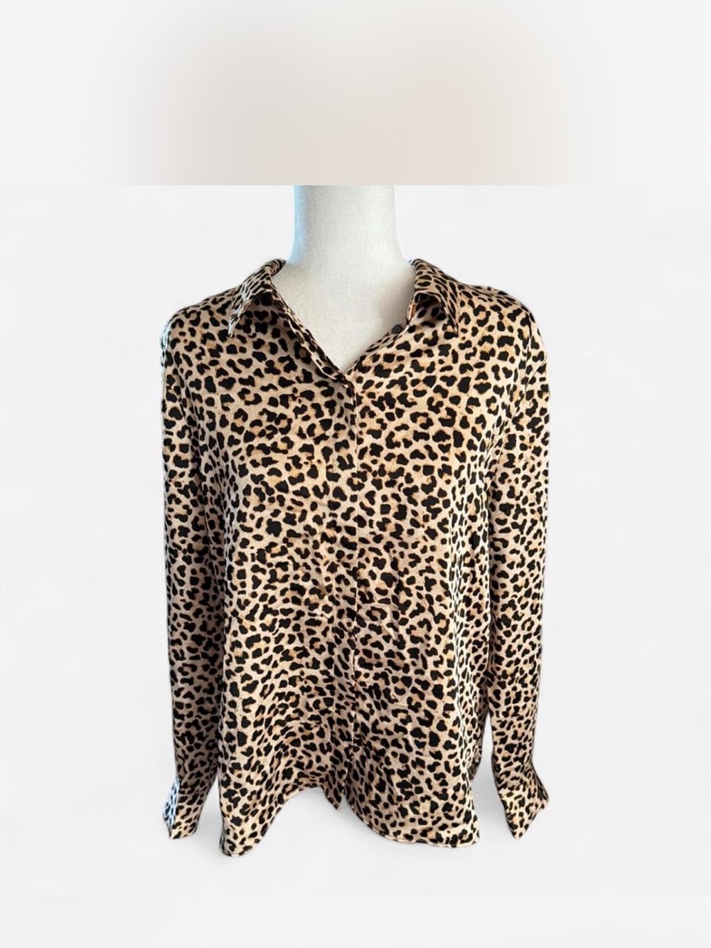 A New Day Large Leopard Print Long-Sleeve Blouse - NWT